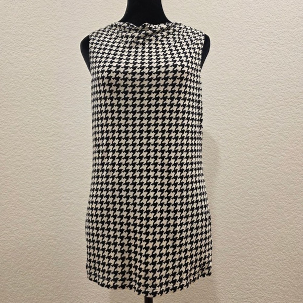 Lauren Ralph Lauren Black White Houndstooth Cowl Neck‎ Sleeveless Top Medium